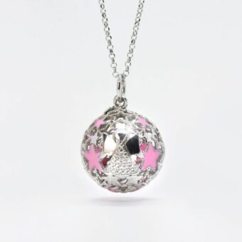 Chiama Angeli per Bambina – Ciondolo Gravidanza in Argento 925‰ Made in Italy con stelle smaltate rosa