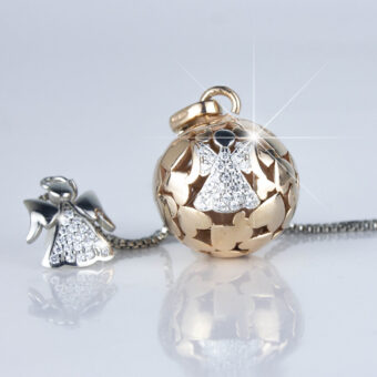 Chiama Angeli in Oro Rosa con Zirconi Bianchi Collana in Argento