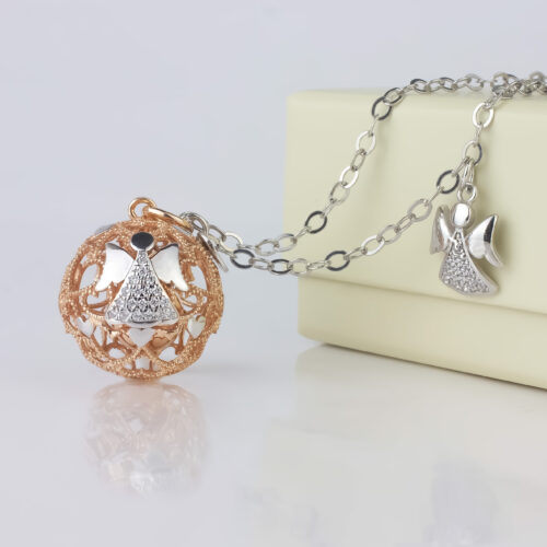 Chiama Angeli - Angelo di Mamma con sonaglio collana lunga e angelo diamantato