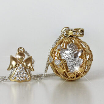 Chiama Angeli Canto Degli Angeli in Oro Giallo con collana lunga e campanellino