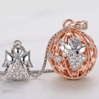 Chiama Angeli Canto Degli Angeli Oro Rosa con collana lunga e campanellino