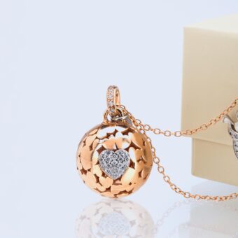 Chiama Angeli Cuore di Madre a Collana Lunga con sonaglio Oro Rosa