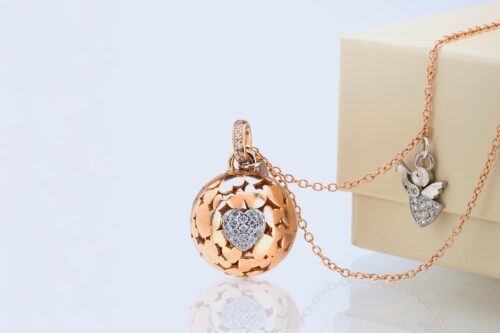 Chiama Angeli Cuore di Madre a Collana Lunga con sonaglio Oro Rosa