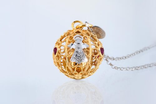 Collana Chiama Angeli Gravidanza Oro con collana lunga e sonaglio - immagine 3