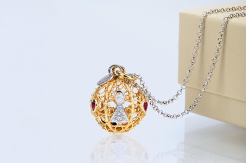 Collana Chiama Angeli Gravidanza Oro con collana lunga e sonaglio