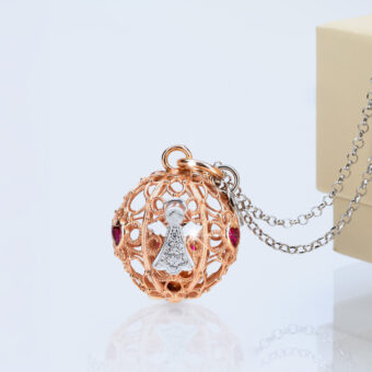 Collana Chiama Angeli Gravidanza Oro Rosa con collana lunga e sonaglio