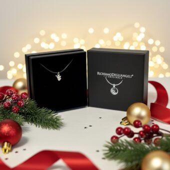 Alternative view of Collana Angelo di Luce - Cordino in Nero con Charm in Argento 925 e Zirconi Bianchi