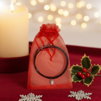 Collana Angelo di Luce - Cordino in Nero con Charm in Argento 925 e Zirconi Bianchi