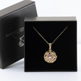 Chiama Angeli gravidanza in argento 925 dorato Fiore dell’Anima con zirconi rosa