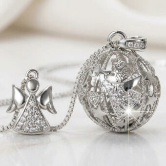 Chiama Angeli Canto Degli Angeli in Argento 925% Made in Italy con collana lunga e campanellino