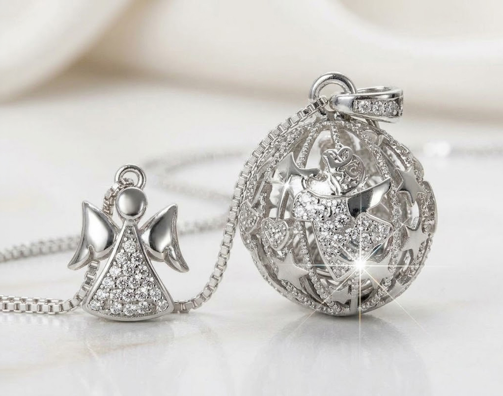 Chiama Angeli Canto Degli Angeli in Argento 925% Made in Italy con collana lunga e campanellino