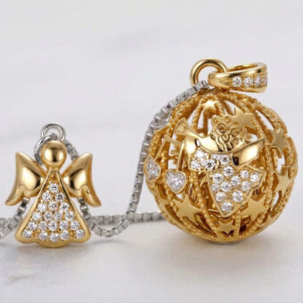Chiama Angeli Canto Degli Angeli in Oro Giallo con collana lunga e campanellino